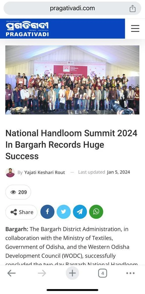 Press coverage — Pragativadi on the Bargarh Handloom Summit 2024