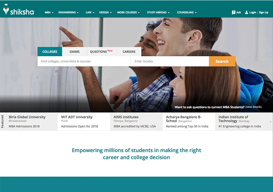 Shiksha.com homepage redesign — project cover